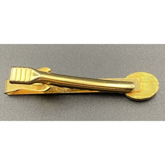 Vintage Tie Bar Clip 2-1/4" Butterscotch Glass Cabochon Gold Tone Minimalist - Picture 4 of 6